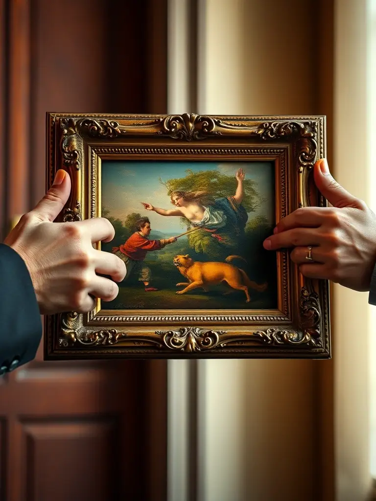 A close-up of valuable artwork being exchanged, symbolizing high-value transactions requiring secure escrow services, for an escrow service website.