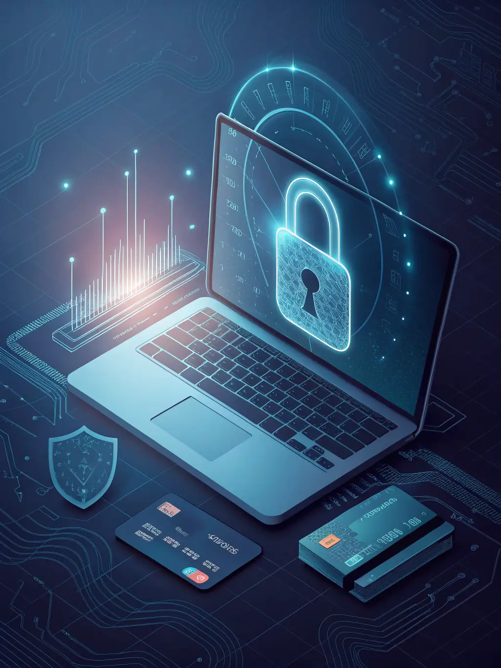 A laptop displaying an e-commerce website with a secure payment gateway, highlighting the safety of online transactions, for an escrow service website.